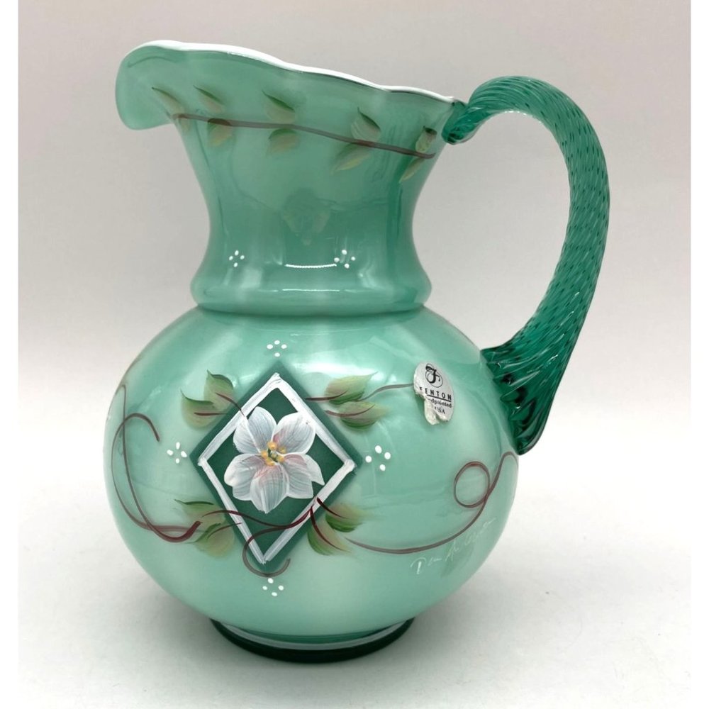 Vtg. Fenton 75th Diamond Jubilee Celebration Pitcher Hand Painted